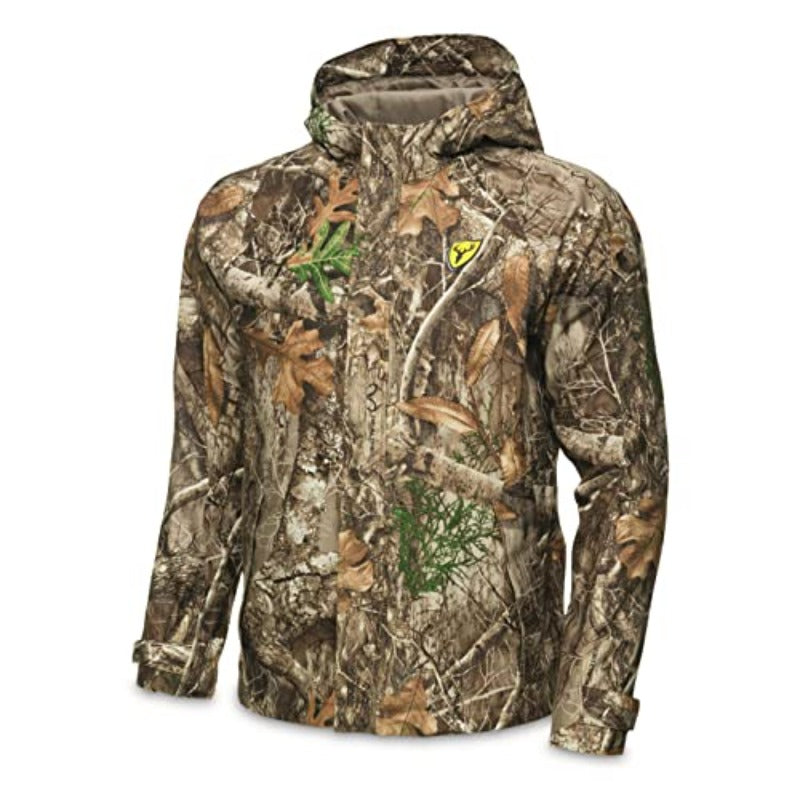Men's Waterproof Windproof Hunting Rain Jacket with Camo Hood, Breathable Camouflage Outdoor Gear Suitable for Hunting, Fishing, - RainBlocker Technology & Taped Seams