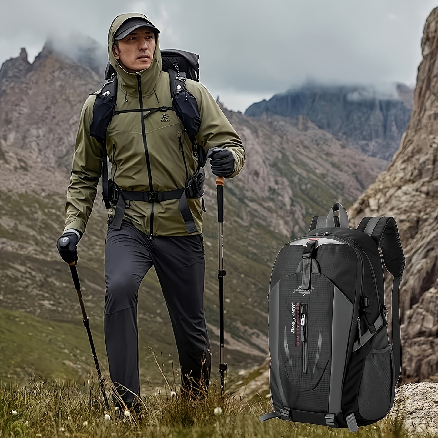 1pc 10.57gal Heavy-Duty Oxford Cloth Hiking Backpack with Compression Strap & Zipper Closure - Foldable Travel Backpack for Men & Women, 15+ Uses (Mountaineering, Hiking, School, Airport, Daily Carry) - Durable, Lightweight, And Stylish Design