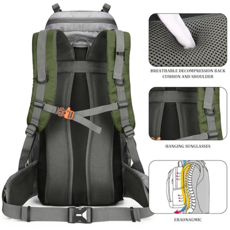 19.81gal Hiking Backpack | Camping Backpack with Rain Cover, Frameless, Magnetic Closure, Adjustable Shoulder Straps for Men and Women