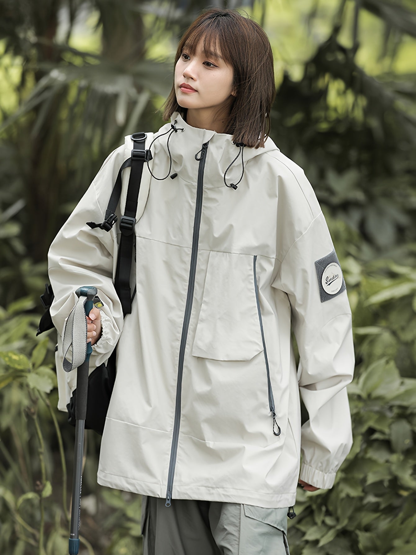 Breathable Lightweight Rain Jacket for Women - Windproof &, Oversized Fit with Adjustable Drawstring Hood, Long Sleeves, Pockets - All-Season Outdoor Hiking & Travel, Hiking Gear, Sporty Design, Durable Coating