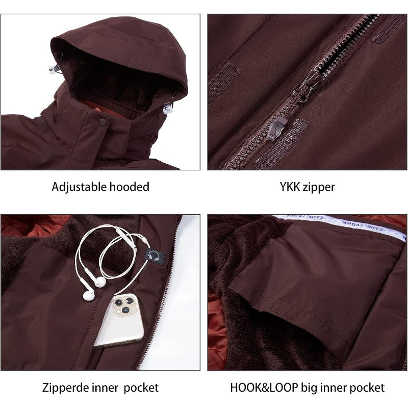 Women'S Mountain Snow Waterproof Ski Jacket | Detachable Hood, Windproof Wool Parka Coat, Rain Jacket, Winter Coat