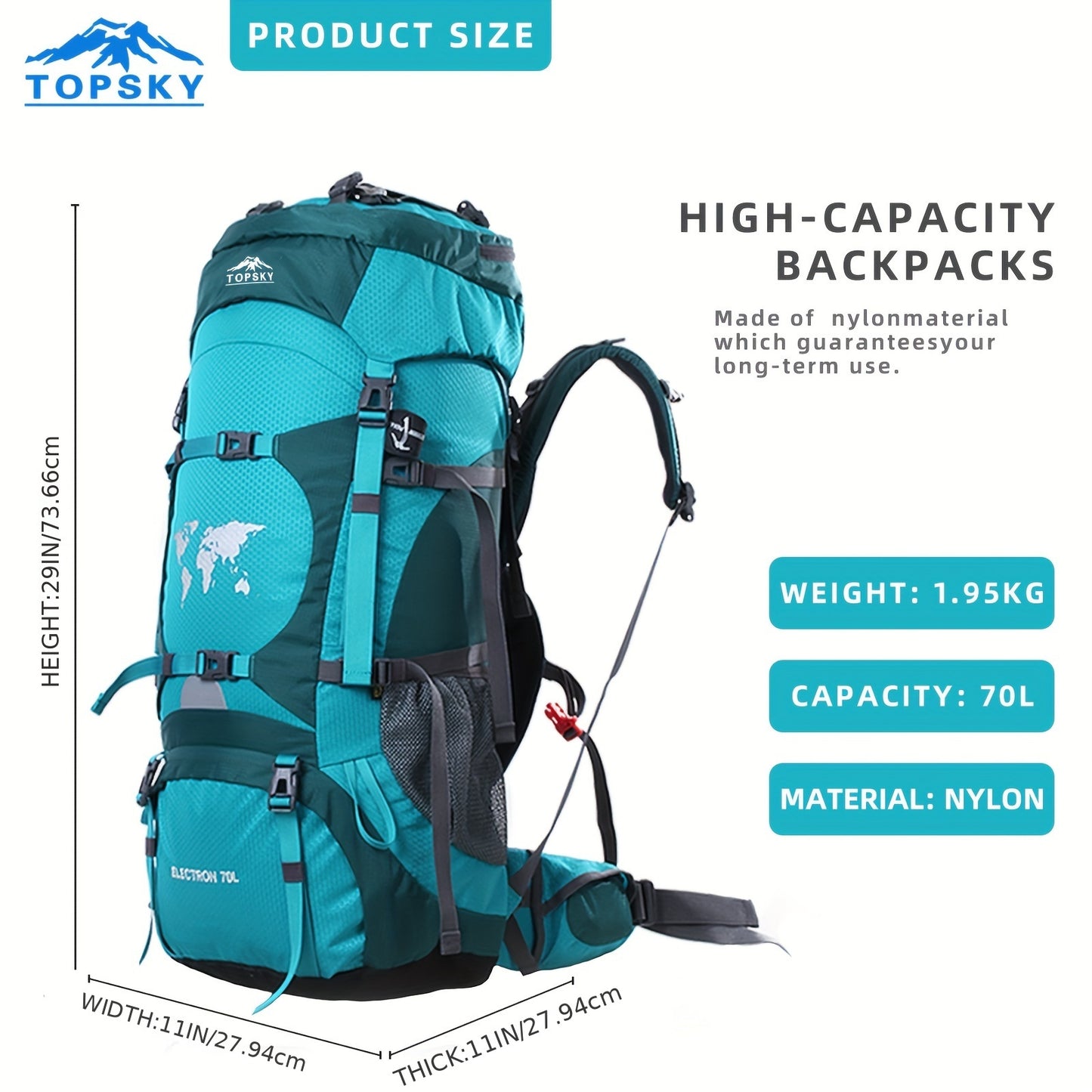 18.49gal Travel Backpack, Outdoor Sports Backpack, Nylon Hiking Bag, Outdoor Camping Storage Bag, Hiking Backpack Suitable for Mountaineering, Hiking, Camping, with Independent Sleeping Bag Compartment and Independent Water Bag Compartment