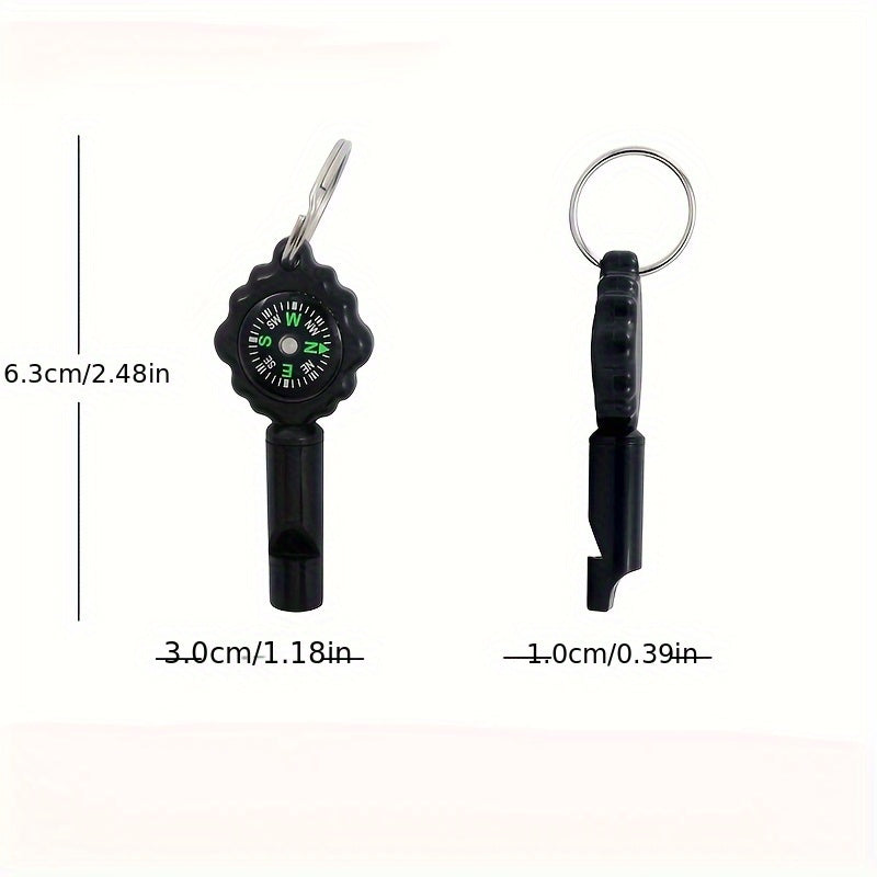 2-in-1 Whistle Compass & Keychain - Portable ABS Outdoor Survival Tool with Emergency Storage, Black, Ideal for Camping and Survival Adventures, Camping Accessories