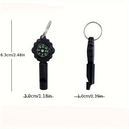 2-in-1 Whistle Compass & Keychain - Portable ABS Outdoor Survival Tool with Emergency Storage, Black, Ideal for Camping and Survival Adventures, Camping Accessories
