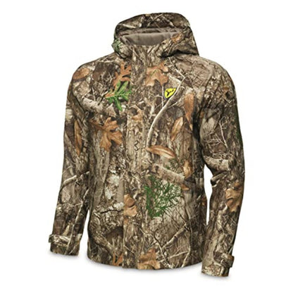 Men's Waterproof Windproof Hunting Rain Jacket with Camo Hood, Breathable Camouflage Outdoor Gear Suitable for Hunting, Fishing, - RainBlocker Technology & Taped Seams