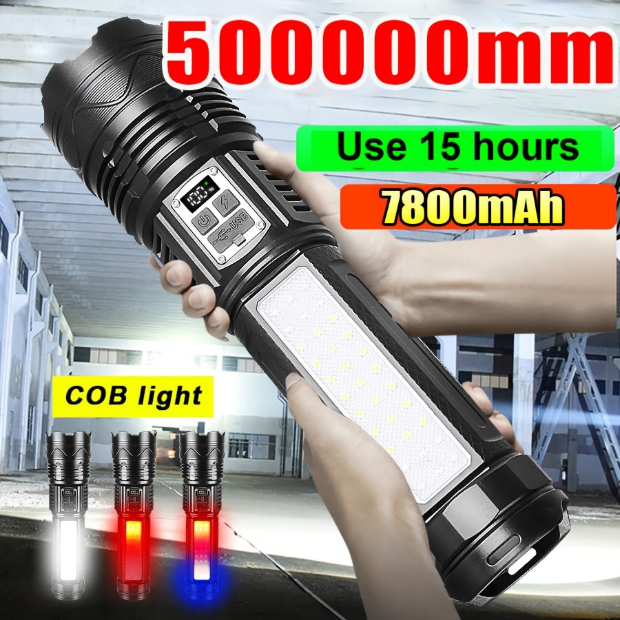 High-Power LED Flashlight, Built-In Battery Tactical Flashlight, Rechargeable Portable Flashlight, IP65 Waterproof, Suitable for Outdoor Work, Hunting, Fishing