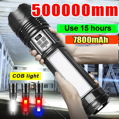 High-Power LED Flashlight, Built-In Battery Tactical Flashlight, Rechargeable Portable Flashlight, IP65 Waterproof, Suitable for Outdoor Work, Hunting, Fishing