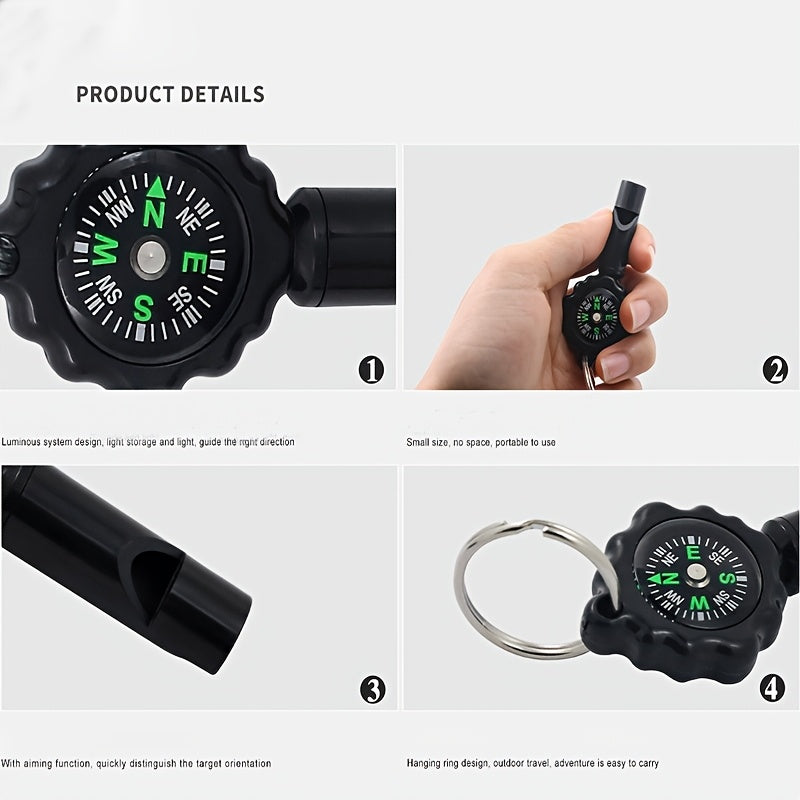 2-in-1 Whistle Compass & Keychain - Portable ABS Outdoor Survival Tool with Emergency Storage, Black, Ideal for Camping and Survival Adventures, Camping Accessories
