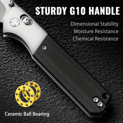 Folding Knife with a 3.48-Inch 14C28N Steel Blade, Featuring an Axis Lock Mechanism And a Reversible Deep Carry Pocket Clip, Equipped with a Lightweight G10 Handle