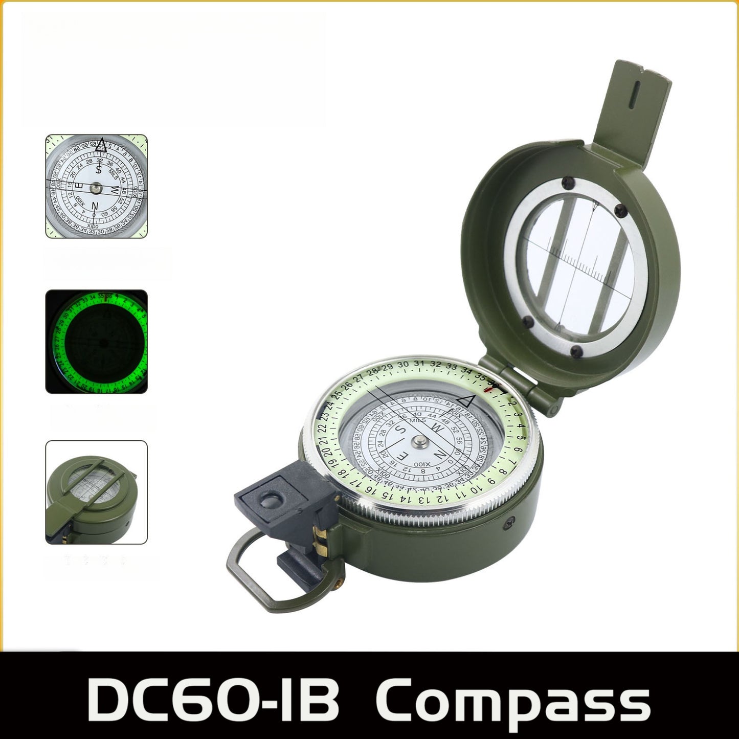 1 Military Green DC60-1B Zinc Alloy Automatic Compass | High-Precision Outdoor Compass, Suitable for Educational Use, Without Battery