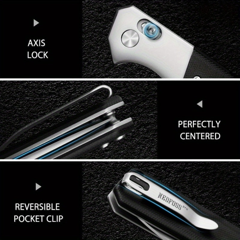 Folding Knife with a 3.48-Inch 14C28N Steel Blade, Featuring an Axis Lock Mechanism And a Reversible Deep Carry Pocket Clip, Equipped with a Lightweight G10 Handle