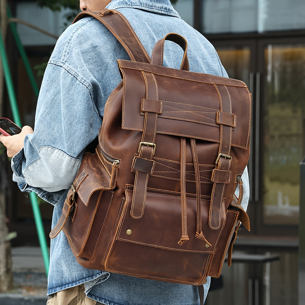 Leather Men's Backpack Crazy Horse Leather Large Capacity Outdoor Sports Backpack Leisure Travel Business Attendance Backpack