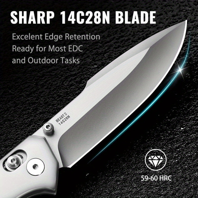 Folding Knife with a 3.48-Inch 14C28N Steel Blade, Featuring an Axis Lock Mechanism And a Reversible Deep Carry Pocket Clip, Equipped with a Lightweight G10 Handle