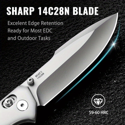Folding Knife with a 3.48-Inch 14C28N Steel Blade, Featuring an Axis Lock Mechanism And a Reversible Deep Carry Pocket Clip, Equipped with a Lightweight G10 Handle