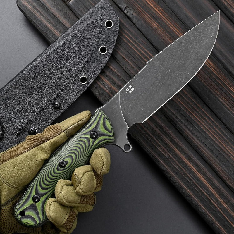 ST18 Fixed Blade Knife N690 Black Stonewashed Steel Blade Double Color G10 Handle Full Tang EDC Fixed Knifes for Outdoor Activities Working Camping Green