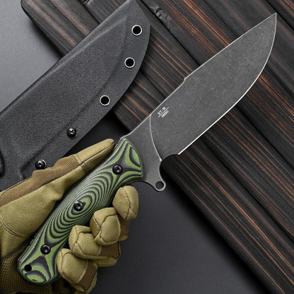 ST18 Fixed Blade Knife N690 Black Stonewashed Steel Blade Double Color G10 Handle Full Tang EDC Fixed Knifes for Outdoor Activities Working Camping Green