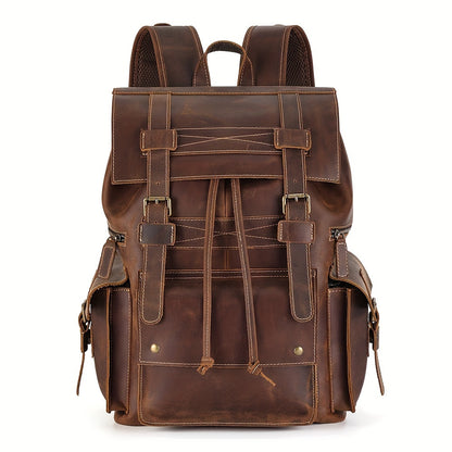 Leather Men's Backpack Crazy Horse Leather Large Capacity Outdoor Sports Backpack Leisure Travel Business Attendance Backpack