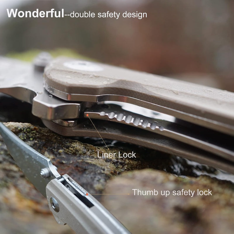 Camping Tactical Folding Pocket Knife, 14C28N, Liner Lock, Ball Bearing, Fast Opening Flipper, Ideal for EDC Hunting Survival, with Features of Liner Lock and Ball Bearing