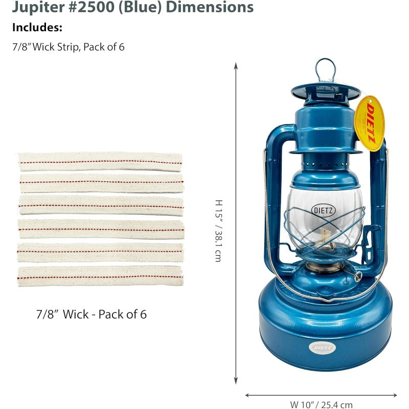 Light of Mine Dietz 2500 Jupiter Blue Oil Lantern with 7\8 Replacement Wick Strips 2500 Blue
