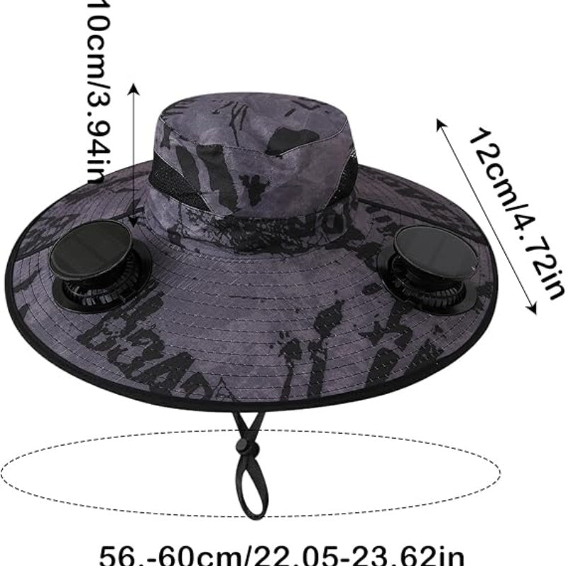Mens Sun Hat with 2 , Summer Cooling Wide Brim Bucket Hat, Beach Hat Garden Hat, Solar + USB Dual Power Supply