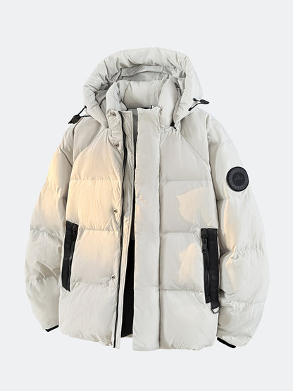 Men's And Women's Outdoor Down Jacket, Winter Heavyweight 90 Down Coat Outfit, Hooded Drawstring Shoulder Sleeve Logo, Thick Windproof Coat, Men's Ski Jacket, Ideal Choice for Mountaineering And Skiing, Insulated Warm Winter Wear