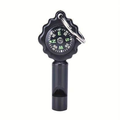 2-in-1 Whistle Compass & Keychain - Portable ABS Outdoor Survival Tool with Emergency Storage, Black, Ideal for Camping and Survival Adventures, Camping Accessories
