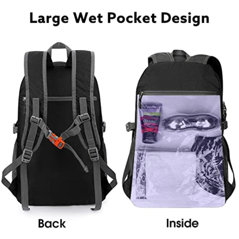 40L Lightweight Packable Hiking Backpack Waterproof Travel Daypack+ 62inch Portable Golf Umbrella Automatic Open Large Oversize Vented Double Canopy Windproof Waterproof Sport Umbrellas