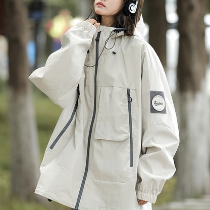 Breathable Lightweight Rain Jacket for Women - Windproof &, Oversized Fit with Adjustable Drawstring Hood, Long Sleeves, Pockets - All-Season Outdoor Hiking & Travel, Hiking Gear, Sporty Design, Durable Coating