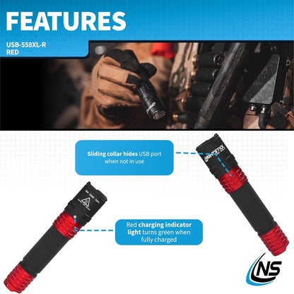 USB - 558XL - R Metal USB Rechargeable Multi - Function Tactical Flashlight - Red