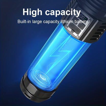 High-Power LED Flashlight, Built-In Battery Tactical Flashlight, Rechargeable Portable Flashlight, IP65 Waterproof, Suitable for Outdoor Work, Hunting, Fishing
