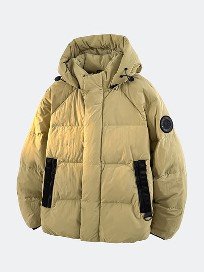 Men's And Women's Outdoor Down Jacket, Winter Heavyweight 90 Down Coat Outfit, Hooded Drawstring Shoulder Sleeve Logo, Thick Windproof Coat, Men's Ski Jacket, Ideal Choice for Mountaineering And Skiing, Insulated Warm Winter Wear