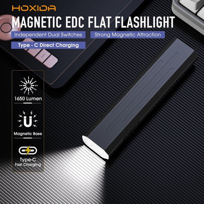 2pack Rechargeable EDC Flashlight | Emergency One Click Strobe Mode, 1600 High Lumens Portable Pocket Light, Magnetic Small EDC Slim Flat Flashlight for Working Camping Repairing, Aluminum Alloy, Includes Hand Strap, Without Battery