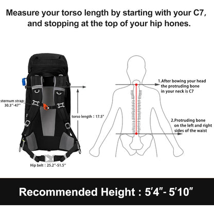 Internal Frame Hiking Backpack 13.21\15.85\17.17\18.49\21.13gal | Mountain Climbing Camping Backpack Daypack with Rain Cover, Mixed Color, Hard Shell