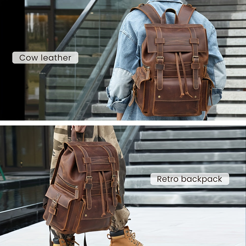 Leather Men's Backpack Crazy Horse Leather Large Capacity Outdoor Sports Backpack Leisure Travel Business Attendance Backpack