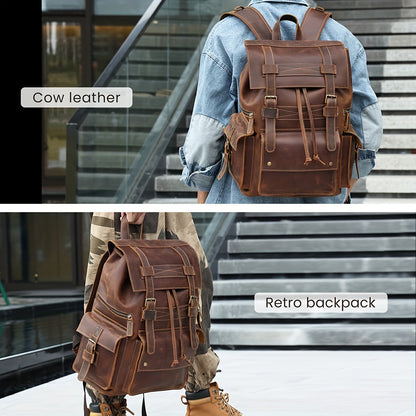 Leather Men's Backpack Crazy Horse Leather Large Capacity Outdoor Sports Backpack Leisure Travel Business Attendance Backpack