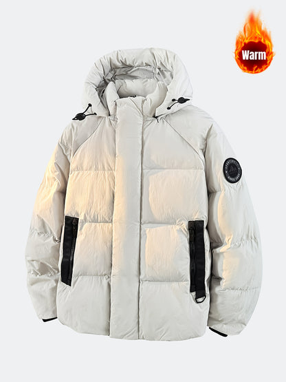 Men's And Women's Outdoor Down Jacket, Winter Heavyweight 90 Down Coat Outfit, Hooded Drawstring Shoulder Sleeve Logo, Thick Windproof Coat, Men's Ski Jacket, Ideal Choice for Mountaineering And Skiing, Insulated Warm Winter Wear