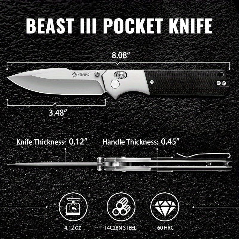 Folding Knife with a 3.48-Inch 14C28N Steel Blade, Featuring an Axis Lock Mechanism And a Reversible Deep Carry Pocket Clip, Equipped with a Lightweight G10 Handle