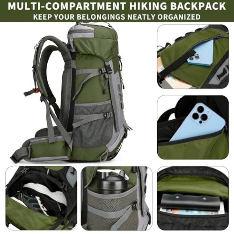 19.81gal Hiking Backpack | Camping Backpack with Rain Cover, Frameless, Magnetic Closure, Adjustable Shoulder Straps for Men and Women
