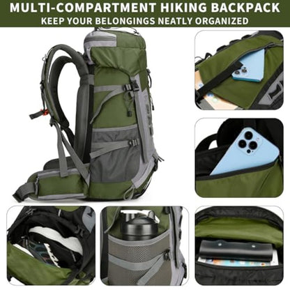 19.81gal Hiking Backpack | Camping Backpack with Rain Cover, Frameless, Magnetic Closure, Adjustable Shoulder Straps for Men and Women