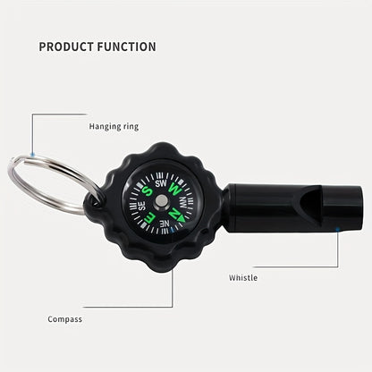 2-in-1 Whistle Compass & Keychain - Portable ABS Outdoor Survival Tool with Emergency Storage, Black, Ideal for Camping and Survival Adventures, Camping Accessories