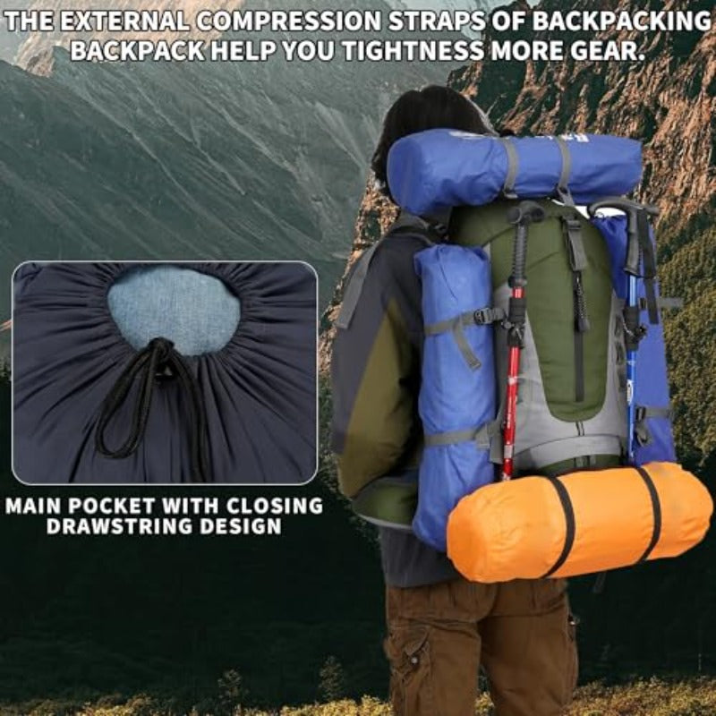 19.81gal Hiking Backpack | Camping Backpack with Rain Cover, Frameless, Magnetic Closure, Adjustable Shoulder Straps for Men and Women