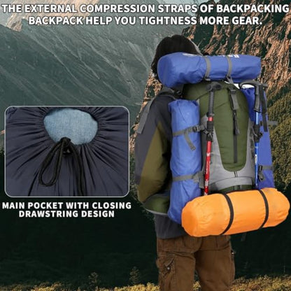 19.81gal Hiking Backpack | Camping Backpack with Rain Cover, Frameless, Magnetic Closure, Adjustable Shoulder Straps for Men and Women