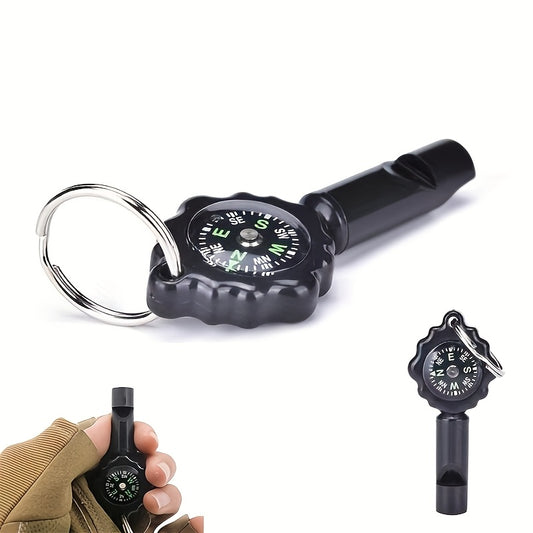 2-in-1 Whistle Compass & Keychain - Portable ABS Outdoor Survival Tool with Emergency Storage, Black, Ideal for Camping and Survival Adventures, Camping Accessories