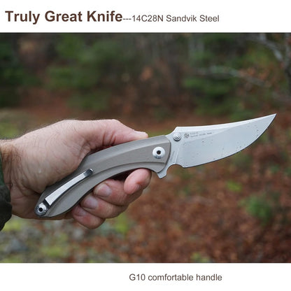 Camping Tactical Folding Pocket Knife, 14C28N, Liner Lock, Ball Bearing, Fast Opening Flipper, Ideal for EDC Hunting Survival, with Features of Liner Lock and Ball Bearing