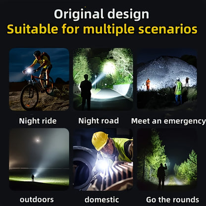 High-Power LED Flashlight, Built-In Battery Tactical Flashlight, Rechargeable Portable Flashlight, IP65 Waterproof, Suitable for Outdoor Work, Hunting, Fishing