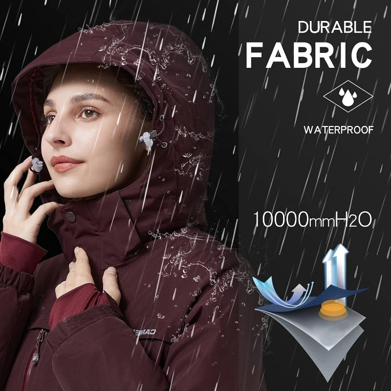 Women'S Mountain Snow Waterproof Ski Jacket | Detachable Hood, Windproof Wool Parka Coat, Rain Jacket, Winter Coat