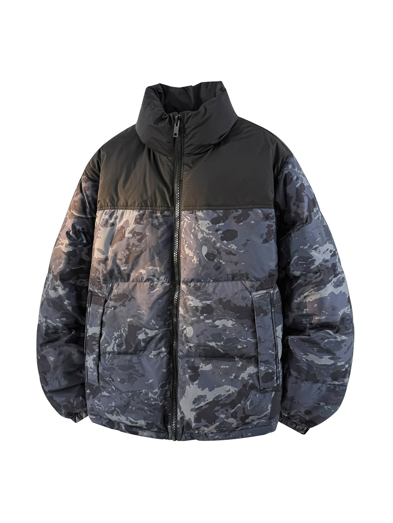 Men's & Unisex Winter White Duck Down Jacket - Thickened Stand-Collar Cold-Weather Coat with Hood, Loose Fit Color-Block Patchwork, Machine Washable Luxury for skiing, snowboarding & everyday