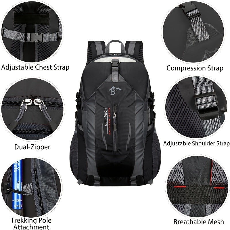 1pc 10.57gal Heavy-Duty Oxford Cloth Hiking Backpack with Compression Strap & Zipper Closure - Foldable Travel Backpack for Men & Women, 15+ Uses (Mountaineering, Hiking, School, Airport, Daily Carry) - Durable, Lightweight, And Stylish Design
