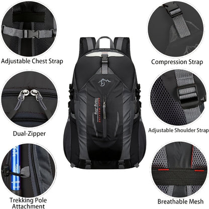 1pc 10.57gal Heavy-Duty Oxford Cloth Hiking Backpack with Compression Strap & Zipper Closure - Foldable Travel Backpack for Men & Women, 15+ Uses (Mountaineering, Hiking, School, Airport, Daily Carry) - Durable, Lightweight, And Stylish Design