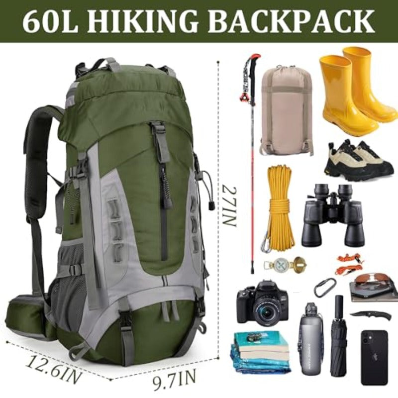 19.81gal Hiking Backpack | Camping Backpack with Rain Cover, Frameless, Magnetic Closure, Adjustable Shoulder Straps for Men and Women